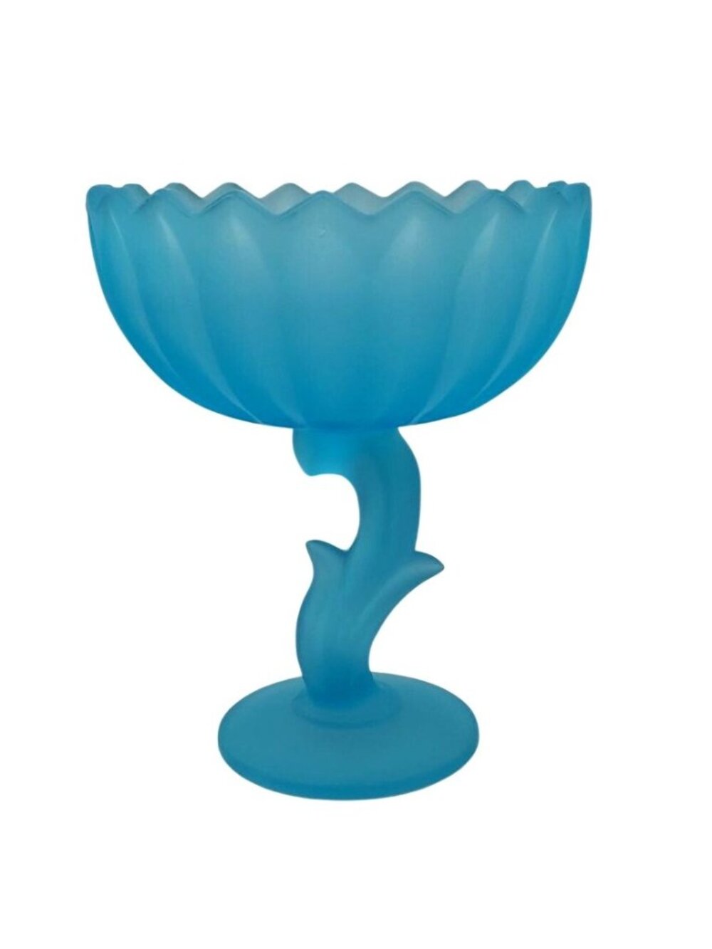 Indiana Glass Lotus Blossom Compote Candy Dish Blue Satin Pedestal Vintage